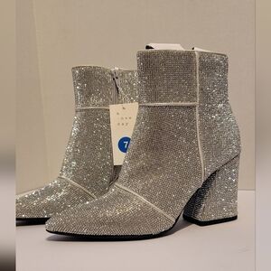 A New Day Silver Glitter Ankle Booties with Block Heel